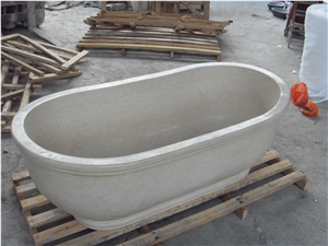 Design Round Stone Bath Tubs Beige Travertine Hotel Bathtub