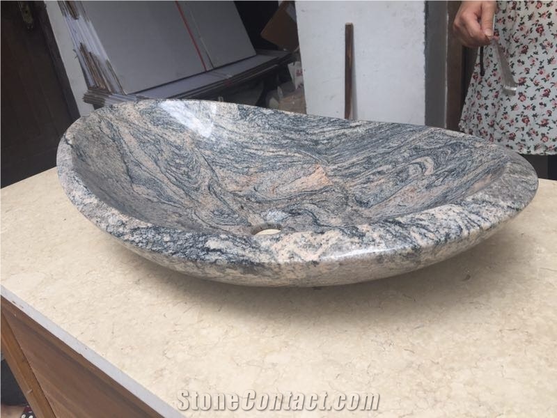 Granite Stone Bath Vessel Sink Juparana Rose Oval Wahs Basin