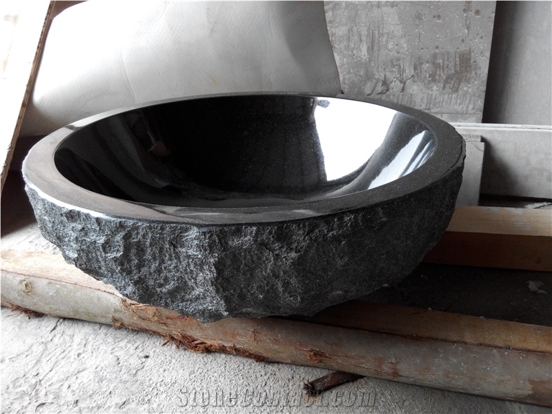 Granite Stone Bathroom Wash Basin Shanxi Black Round Sink