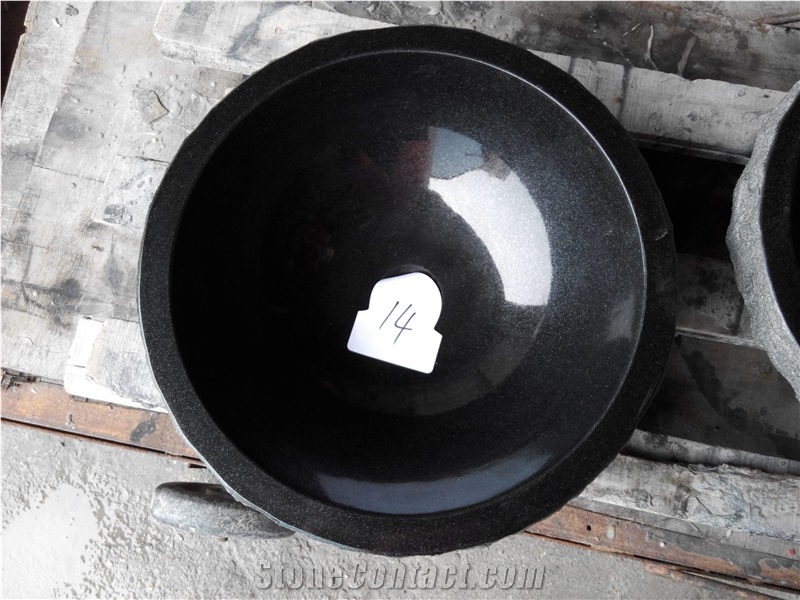 Granite Stone Bathroom Wash Basin Shanxi Black Round Sink