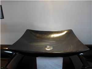 Granite Stone Vessel Sink Shanxi Black Square Wash Basin 