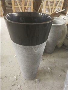 Limestone Bathroom Round Sink Blue Stone Pedestal Wash Basin
