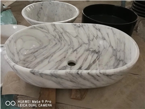 Marble Bathroom Vessel Sink Carrara Farm Oval Wash Basin