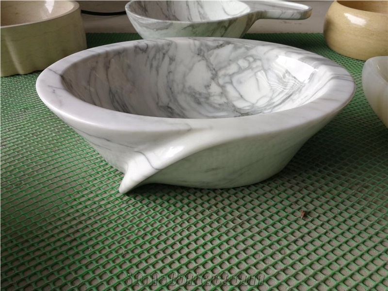 Marble Bathroom Vessel Sink Carrara Farm Oval Wash Basin