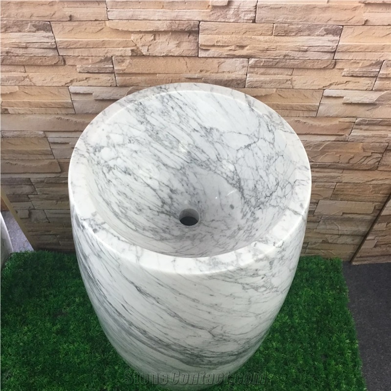 Marble Bathroom Vessel Sink Carrara Oval Wash Basin Sink