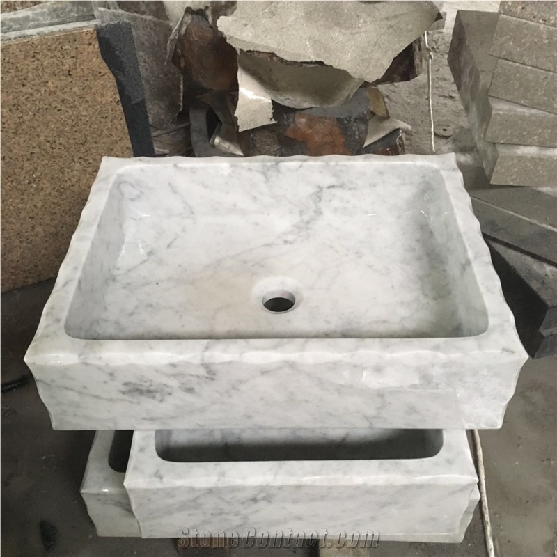 Marble Bathroom Vessel Sink Carrara Oval Wash Basin Sink