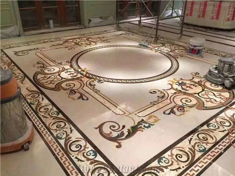 Marble Design Waterjet Floor Medallion Stone Carpet Rosettes
