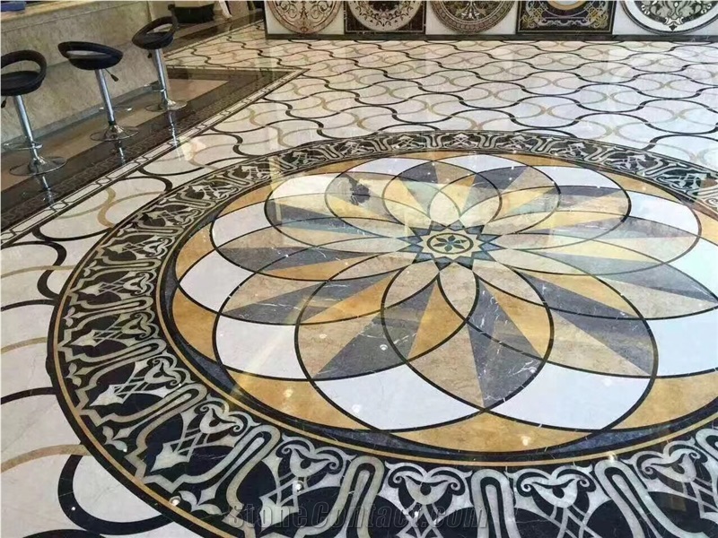 Marble Design Waterjet Floor Medallion Stone Carpet Rosettes