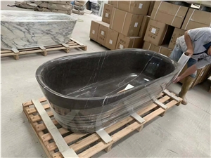 Marble Designed Oval Bathtub China Carrara Pedestal Bath Tub