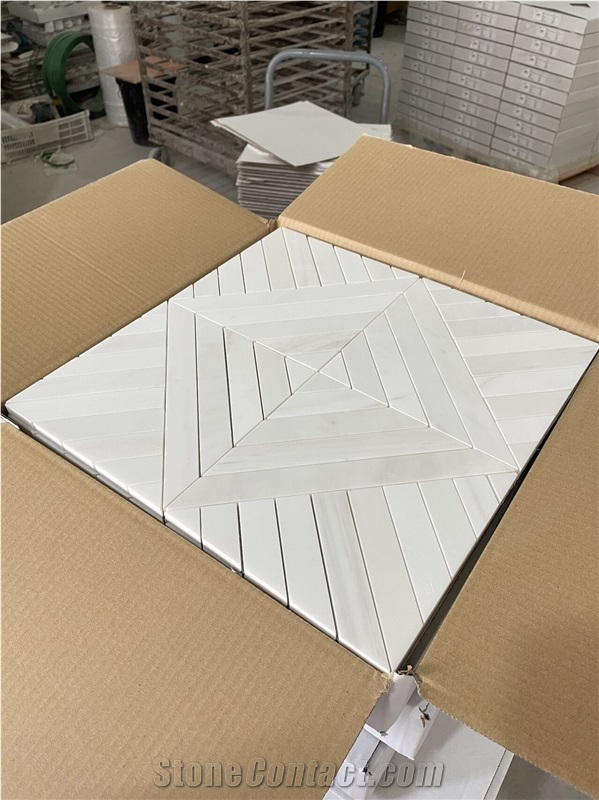 Marble Floor Mosaic Pattern Design Thassos Chevron Tile