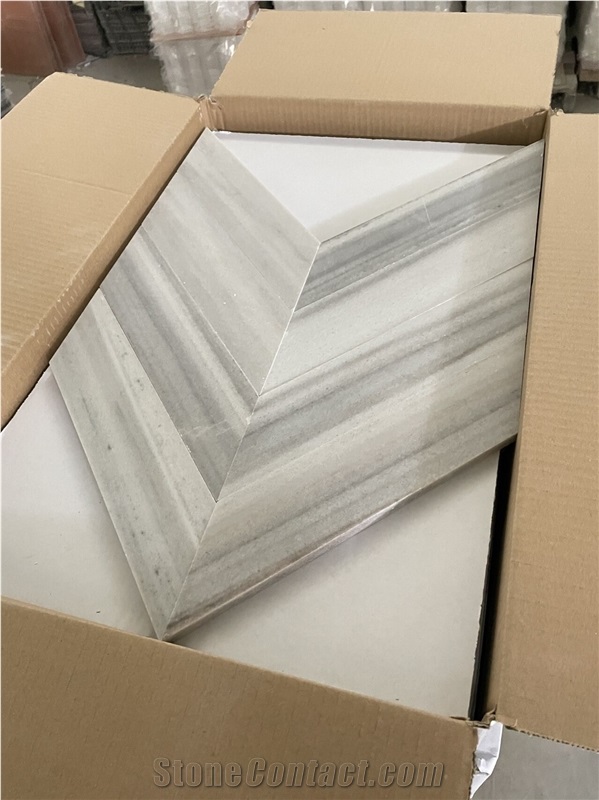 Marble Mosaic Pattern Design Palissandro Blue Chevron Tile 