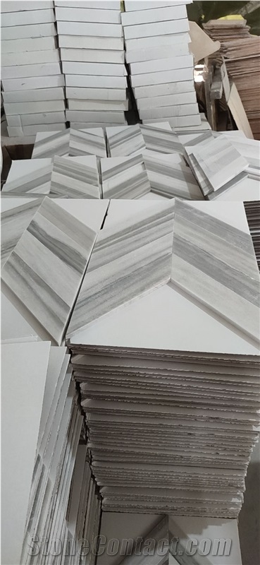 Marble Mosaic Pattern Design Palissandro Blue Chevron Tile 