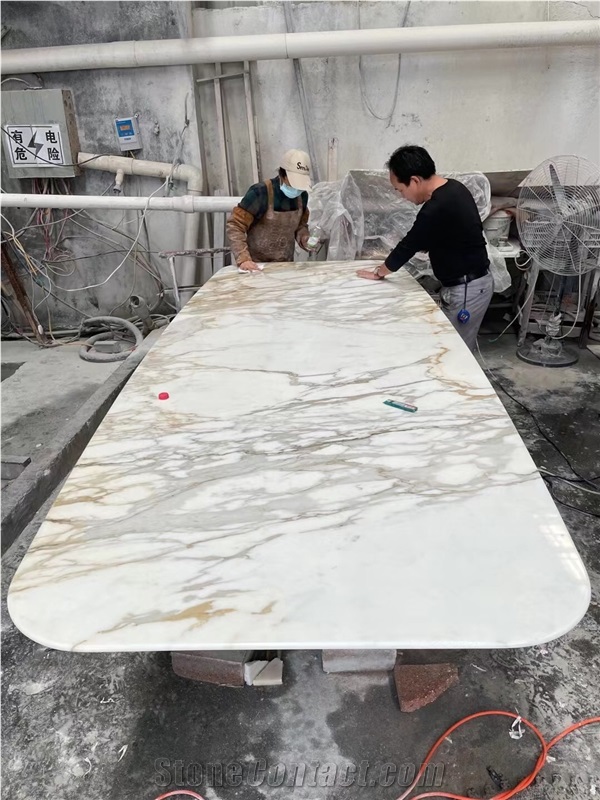 Marble Restaurant Furniture Calacatta Gold Coffee Table Top 