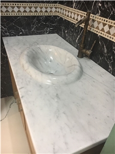 Marble Stone Bathroom Round Wash Basin Solid Carrara Sink 
