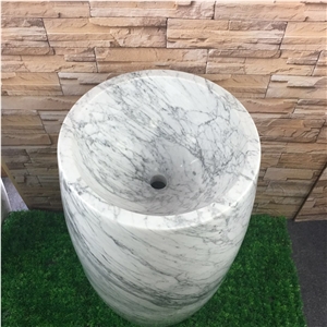 Marble Stone Bathroom Sink Statuario Pedestal Wash Basin 