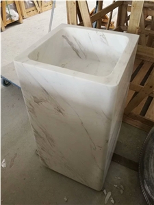 Marble Stone Pedestal Wash Basin Volakas Sqaure Sink 