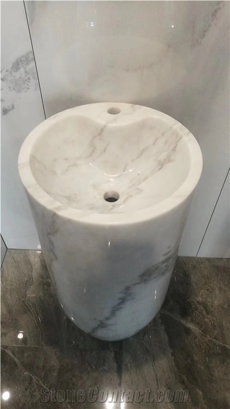 Marble Stone Round Wash Basin China Carrara Pedestal Sink