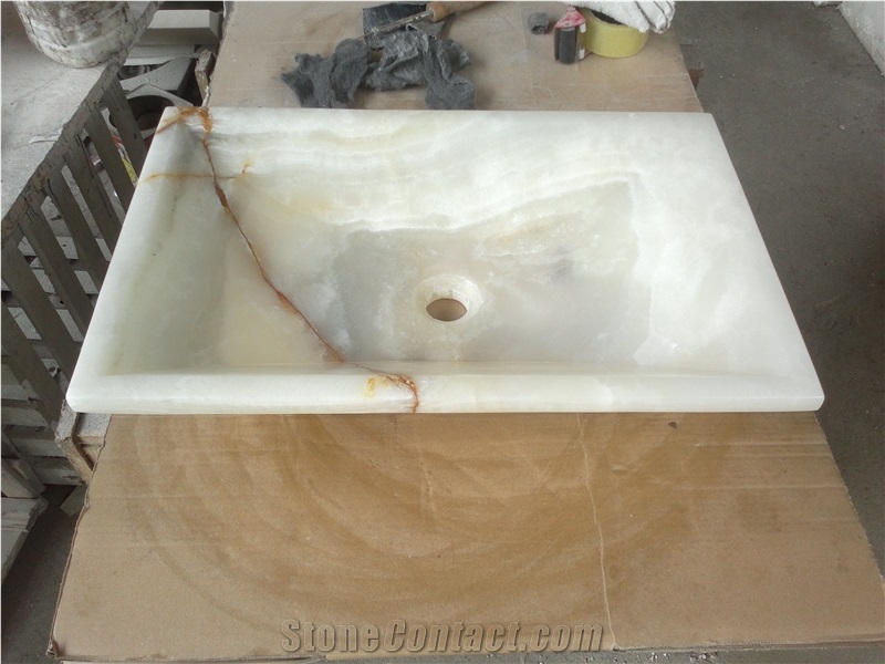 Onyx Stone Bathroom Rectangle Sink White Onyx Wash Basin