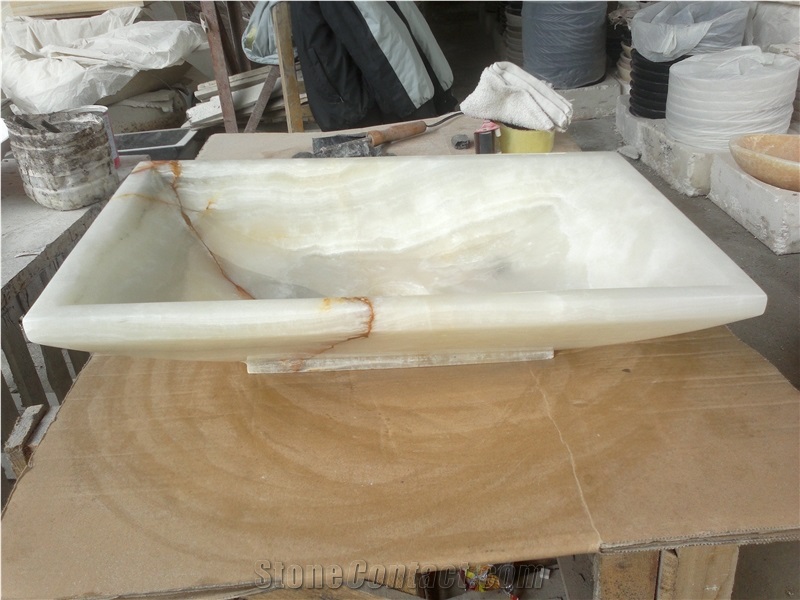Onyx Stone Bathroom Rectangle Sink White Onyx Wash Basin