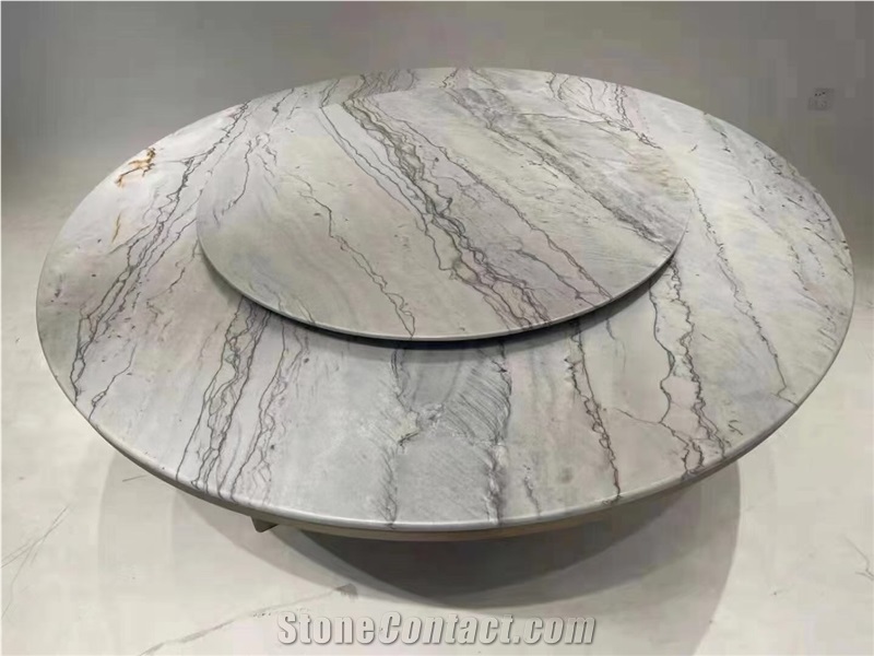 Quartzite Restaurant Dining Table White Stone Home Furniture