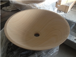 Stone Bathroom Oval Sink Yellow Sandstone Wash Basin