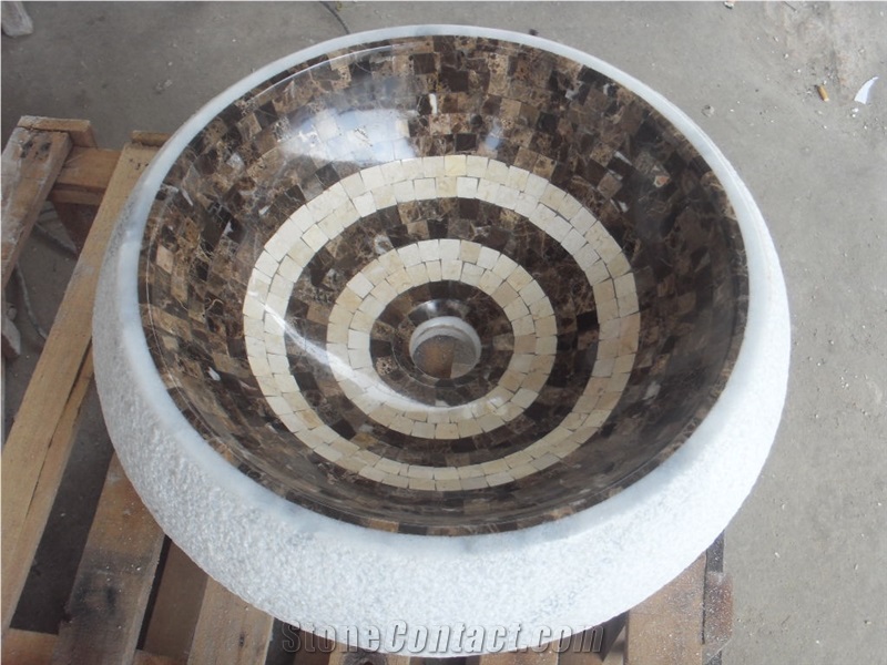 Stone Bathroom Round Mosaic Sink Marble Mosaic Wash Basin