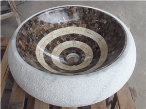 Stone Bathroom Round Mosaic Sink Marble Mosaic Wash Basin