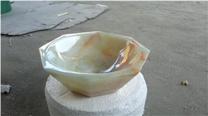 Stone Bathroom Round Sink Light Green Onyx Wash Basin