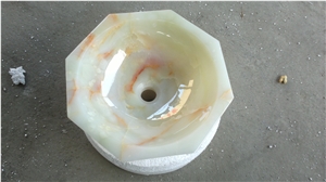 Stone Bathroom Round Sink Light Green Onyx Wash Basin