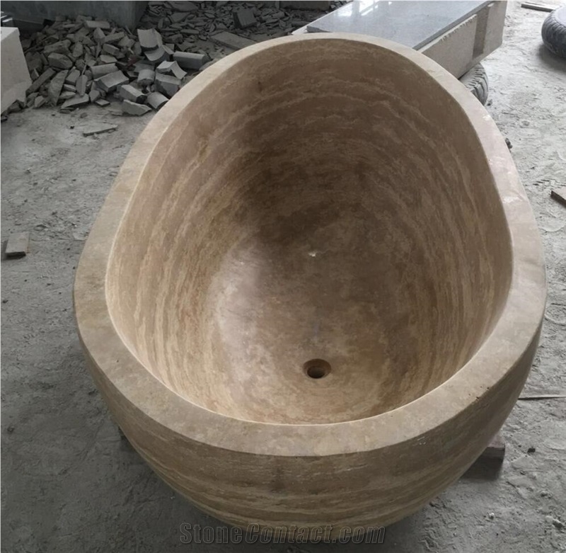 Stone Freestanding Hotel Bathtub Beige Travertine Bath Tubs