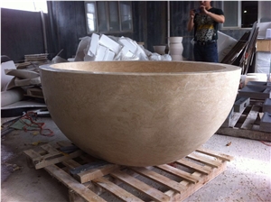 Stone Freestanding Hotel Bathtub Beige Travertine Bath Tubs