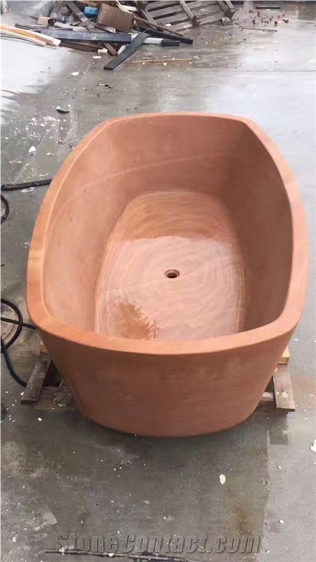 Stone Freestanding Hotel Bathtub Beige Travertine Bath Tubs