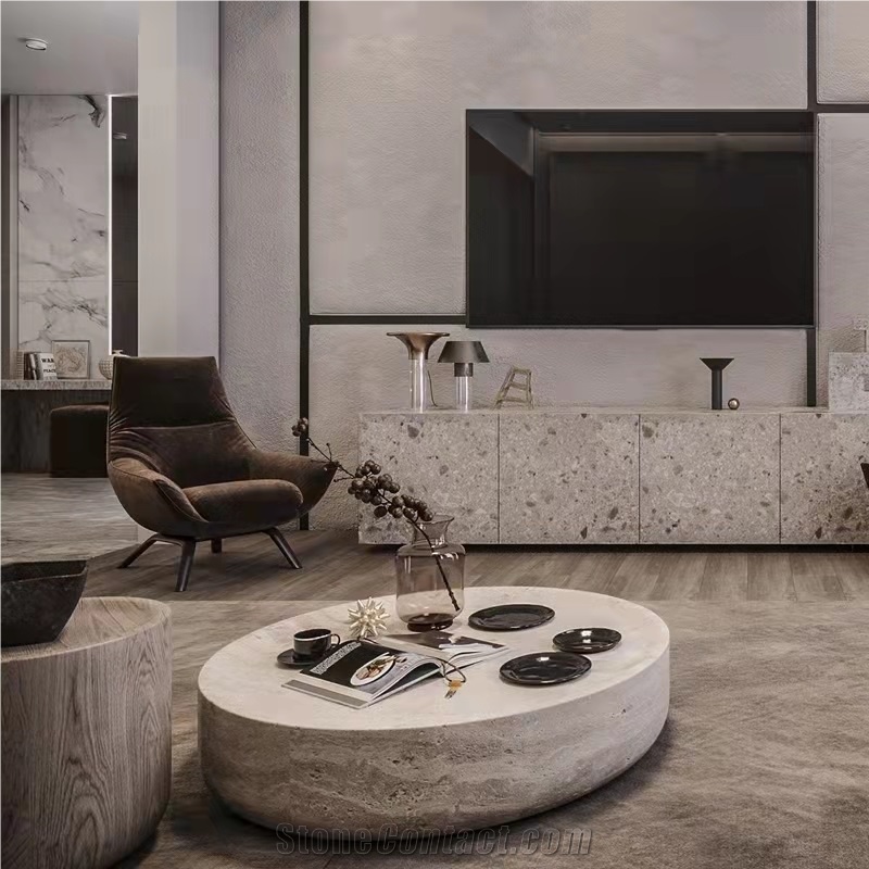 Stone Home Furniture Silver Travertine Coffee Table 