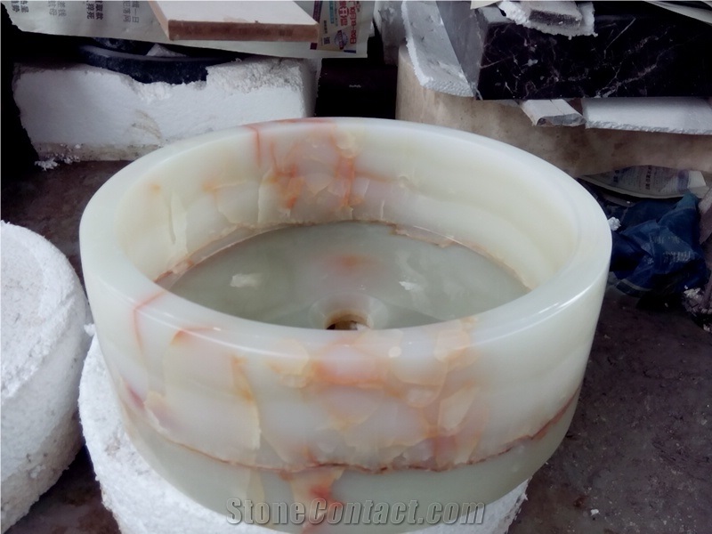 Stone Onyx Round Bathroom Sink White Onyx Wash Basin