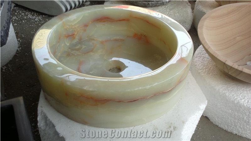 Stone Onyx Round Bathroom Sink White Onyx Wash Basin