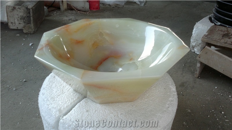 Stone Onyx Round Bathroom Sink White Onyx Wash Basin