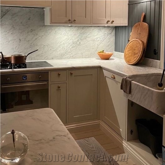 Bianco Carrara Marble Kitchen Countertops