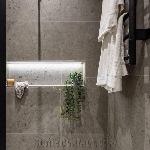 Norrvange Limestone Light Grey In The Bathroom