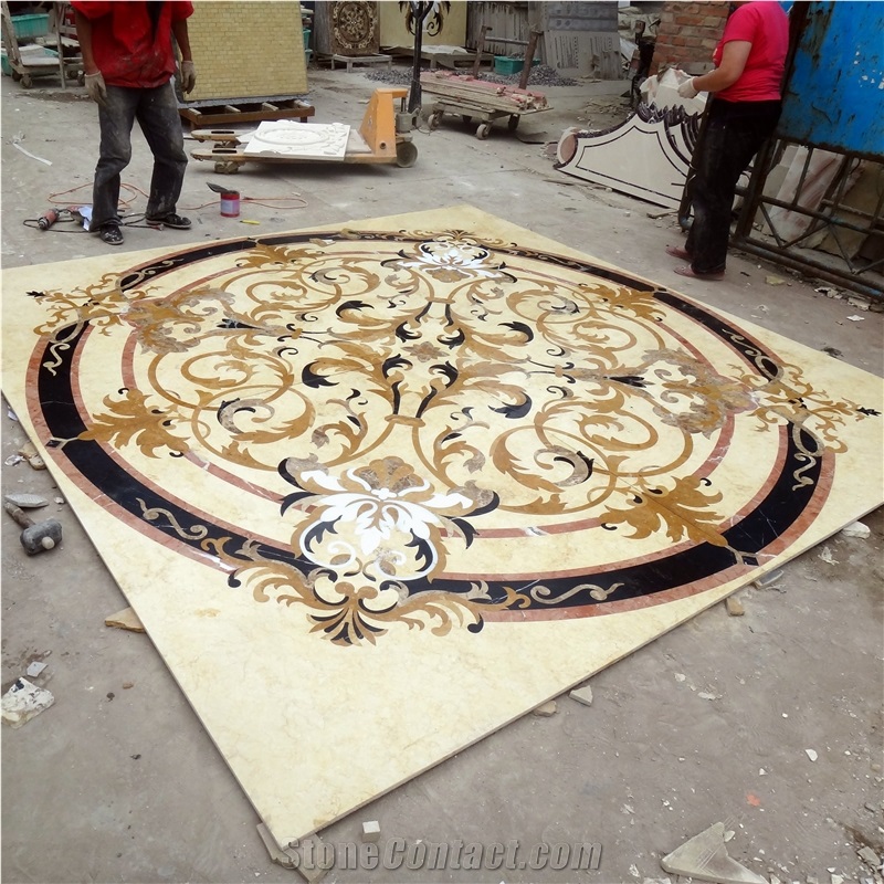Beige Color Marble Waterjet Medallion In Round Shape