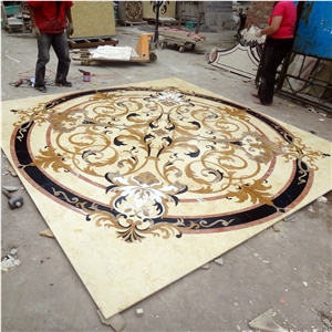 Beige Color Marble Waterjet Medallion In Round Shape Beige Color Marble Waterjet Medallion In Round Shape