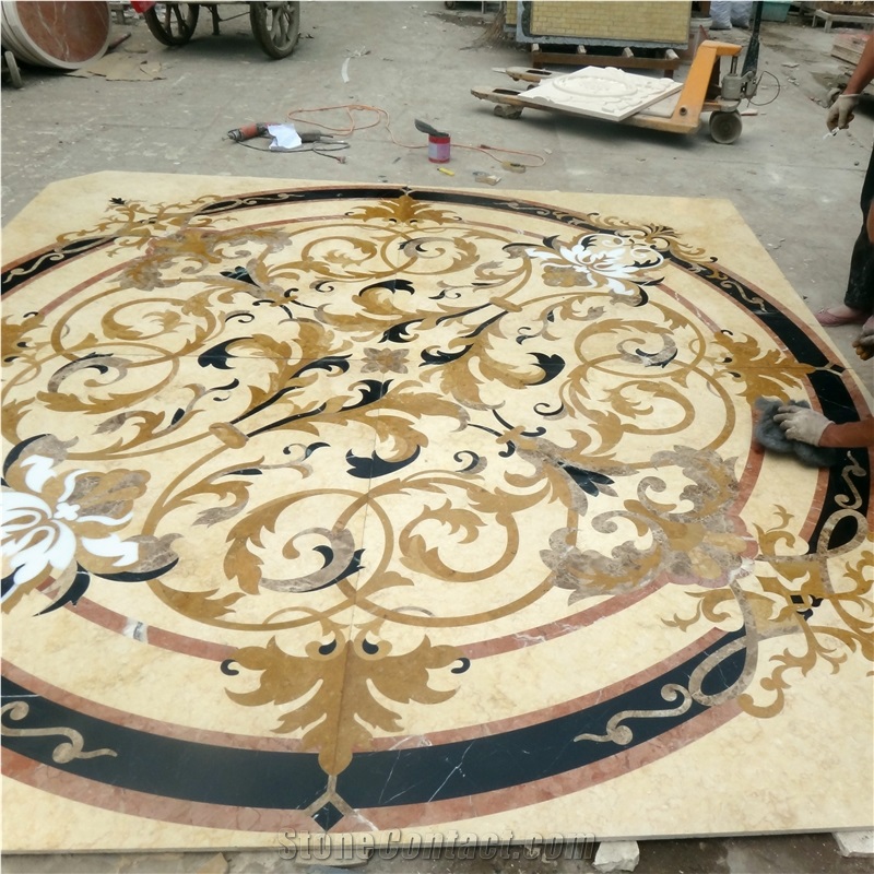 Beige Color Marble Waterjet Medallion In Round Shape