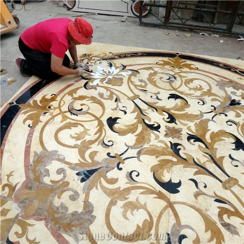 Beige Color Marble Waterjet Medallion In Round Shape