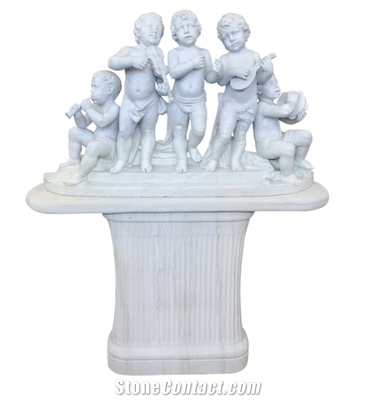Cherubs White Marble Group Sculpture