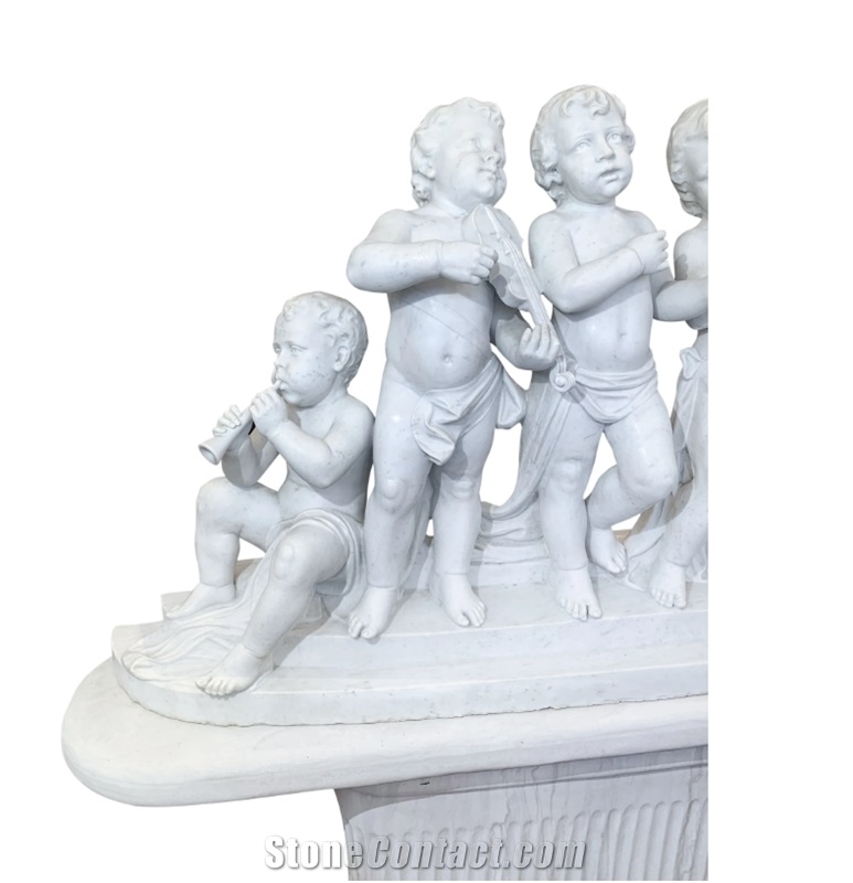 Cherubs White Marble Group Sculpture