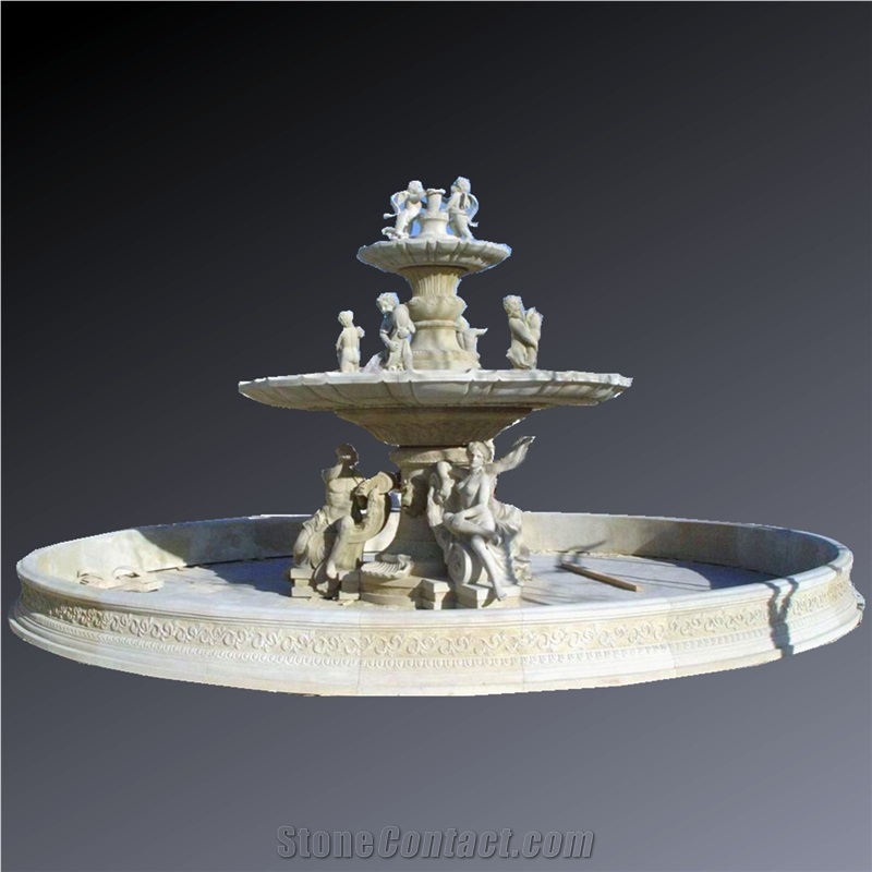 Large Beige Marble Fountain 01