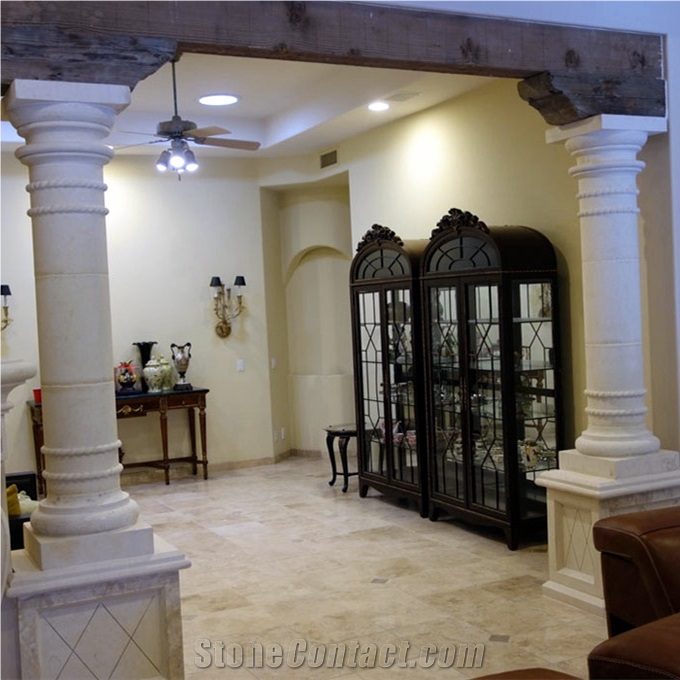 Limestone Doric Column In Beige Color