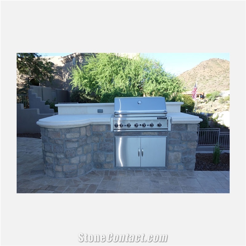 Outdoor Fireplace Mantel In White Limestone