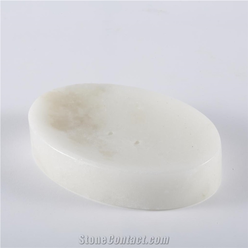 Oval Soap Box In White Marble