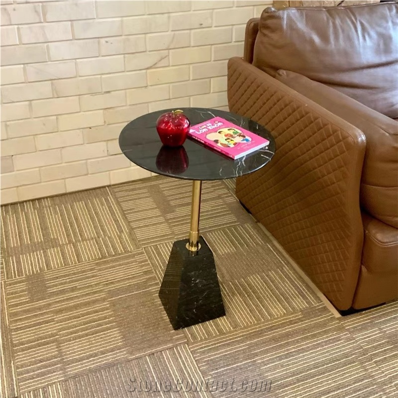 Round Black Marquina Marble Cafe Table Top