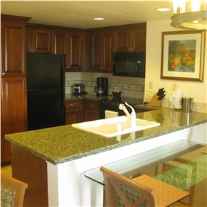 Single Basin Hole Hotel Countertop In Green Granite